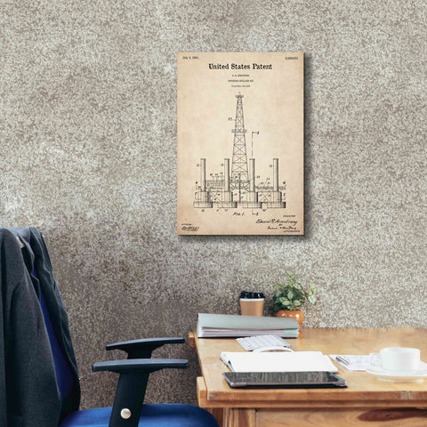 Image of 'Drilling Rig Blueprint Patent Parchment,' Canvas Wall Art,18 x 26
