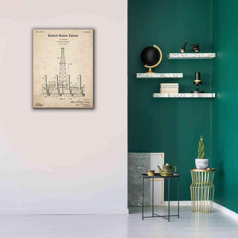Image of 'Drilling Rig Blueprint Patent Parchment,' Canvas Wall Art,26 x 34