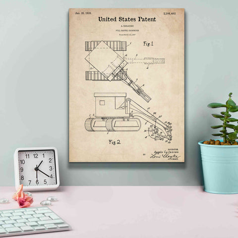 Image of 'Pull Shovel Excavator Blueprint Patent Parchment,' Canvas Wall Art,12 x 16