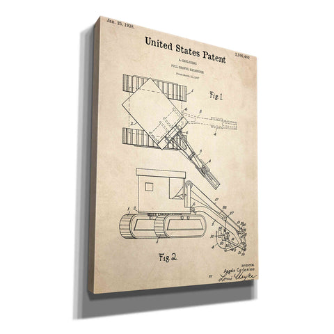 Image of 'Pull Shovel Excavator Blueprint Patent Parchment,' Canvas Wall Art,12x16x1.1x0,18x26x1.1x0,26x34x1.74x0,40x54x1.74x0