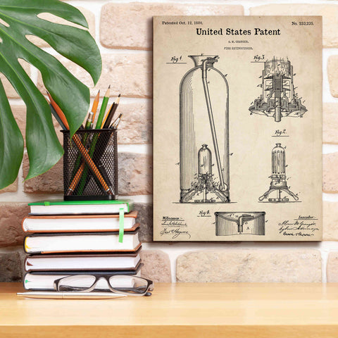 Image of 'Fire Extinguisher Blueprint Patent Parchment,' Canvas Wall Art,12 x 16