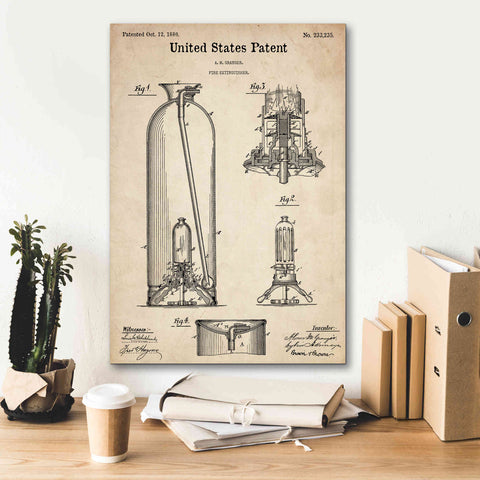 Image of 'Fire Extinguisher Blueprint Patent Parchment,' Canvas Wall Art,18 x 26