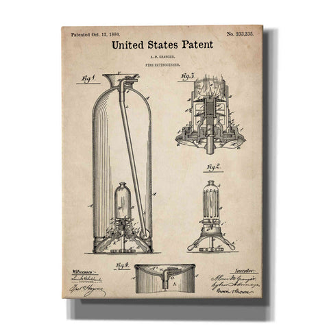 Image of 'Fire Extinguisher Blueprint Patent Parchment,' Canvas Wall Art,12x16x1.1x0,18x26x1.1x0,26x34x1.74x0,40x54x1.74x0