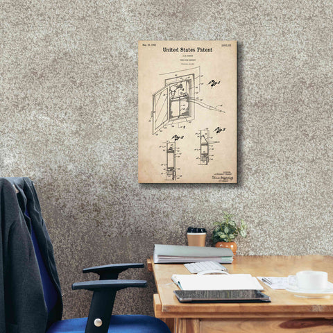 Image of 'Fire Hose Cabinet Blueprint Patent Parchment,' Canvas Wall Art,18 x 26