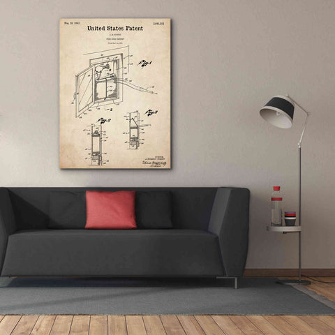 Image of 'Fire Hose Cabinet Blueprint Patent Parchment,' Canvas Wall Art,40 x 54