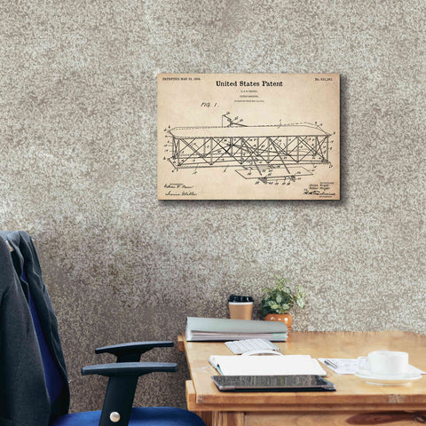 Image of 'Wright Bros. Flying Machine Blueprint Patent Parchment,' Canvas Wall Art,26 x 18