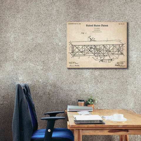 Image of 'Wright Bros. Flying Machine Blueprint Patent Parchment,' Canvas Wall Art,34 x 26