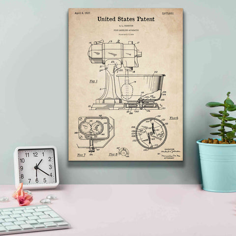 Image of 'Kitchen Mixer Blueprint Patent Parchment,' Canvas Wall Art,12 x 16