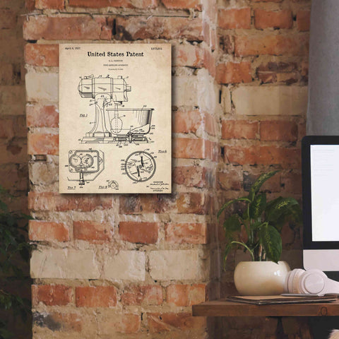 Image of 'Kitchen Mixer Blueprint Patent Parchment,' Canvas Wall Art,12 x 16