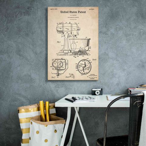Image of 'Kitchen Mixer Blueprint Patent Parchment,' Canvas Wall Art,18 x 26