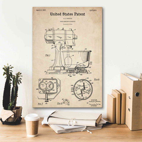 Image of 'Kitchen Mixer Blueprint Patent Parchment,' Canvas Wall Art,18 x 26