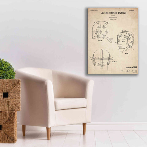 Image of 'Wrestling Headgear Blueprint Patent Parchment,' Canvas Wall Art,26 x 34