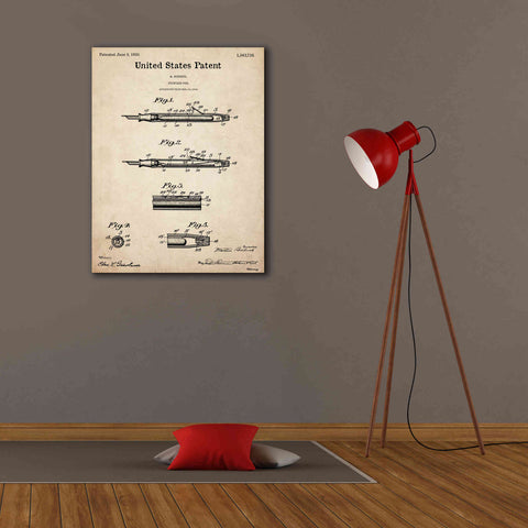 Image of 'Fountain Pen Blueprint Patent Parchment,' Canvas Wall Art,26 x 34