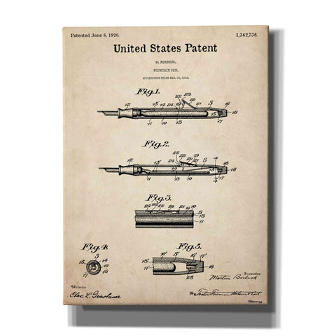Image of 'Fountain Pen Blueprint Patent Parchment,' Canvas Wall Art,12x16x1.1x0,18x26x1.1x0,26x34x1.74x0,40x54x1.74x0