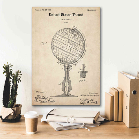 Image of 'globe Blueprint Patent Parchment,' Canvas Wall Art,18 x 26