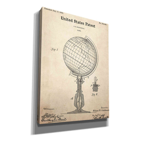 Image of 'globe Blueprint Patent Parchment,' Canvas Wall Art,12x16x1.1x0,18x26x1.1x0,26x34x1.74x0,40x54x1.74x0