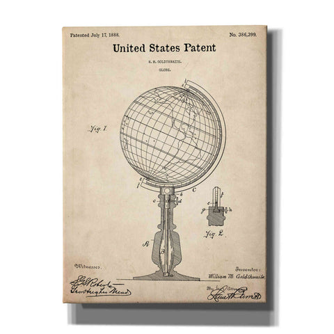 Image of 'globe Blueprint Patent Parchment,' Canvas Wall Art,12x16x1.1x0,18x26x1.1x0,26x34x1.74x0,40x54x1.74x0