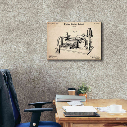 Image of 'Gramophone, 1895 Blueprint Patent Parchment,' Canvas Wall Art,26 x 18