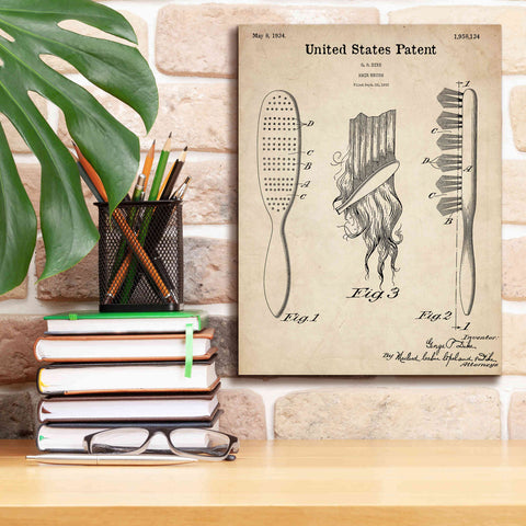 Image of 'Hair Brush Blueprint Patent Parchment,' Canvas Wall Art,12 x 16