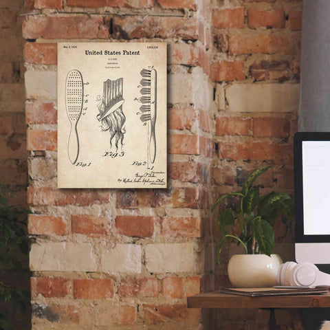 Image of 'Hair Brush Blueprint Patent Parchment,' Canvas Wall Art,12 x 16