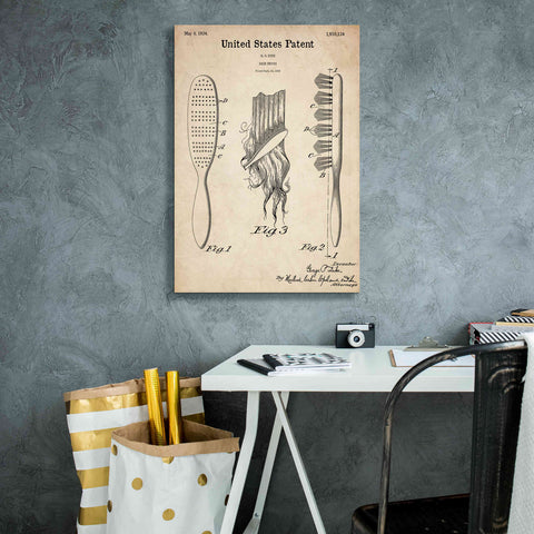 Image of 'Hair Brush Blueprint Patent Parchment,' Canvas Wall Art,18 x 26