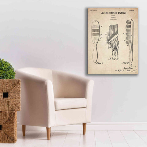 Image of 'Hair Brush Blueprint Patent Parchment,' Canvas Wall Art,26 x 34