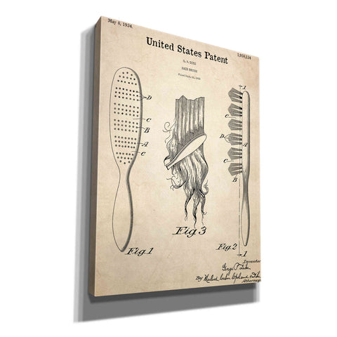 Image of 'Hair Brush Blueprint Patent Parchment,' Canvas Wall Art,12x16x1.1x0,18x26x1.1x0,26x34x1.74x0,40x54x1.74x0