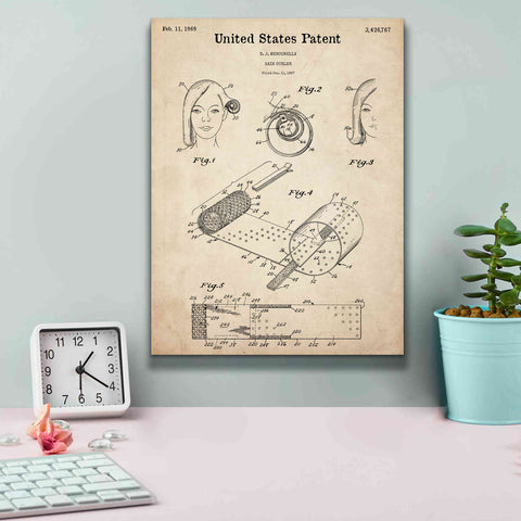 Image of 'Hair Curler Blueprint Patent Parchment,' Canvas Wall Art,12 x 16