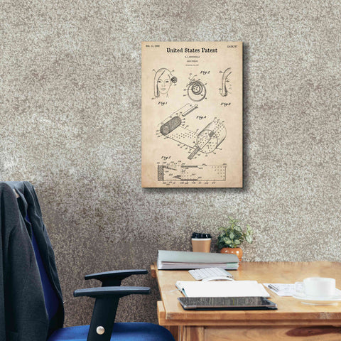 Image of 'Hair Curler Blueprint Patent Parchment,' Canvas Wall Art,18 x 26