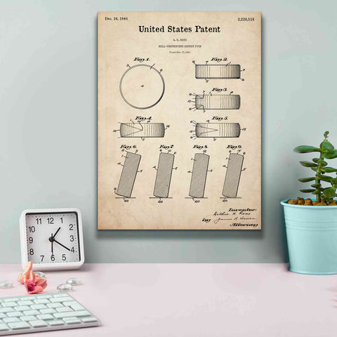 Image of 'Hockey Puck Blueprint Patent Parchment,' Canvas Wall Art,12 x 16