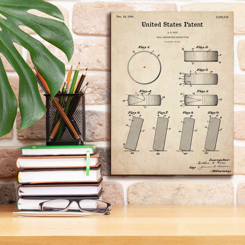 Image of 'Hockey Puck Blueprint Patent Parchment,' Canvas Wall Art,12 x 16