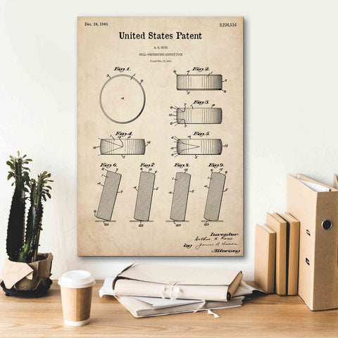 Image of 'Hockey Puck Blueprint Patent Parchment,' Canvas Wall Art,18 x 26