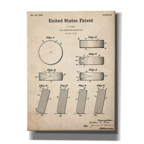 Image of 'Hockey Puck Blueprint Patent Parchment,' Canvas Wall Art,12x16x1.1x0,18x26x1.1x0,26x34x1.74x0,40x54x1.74x0