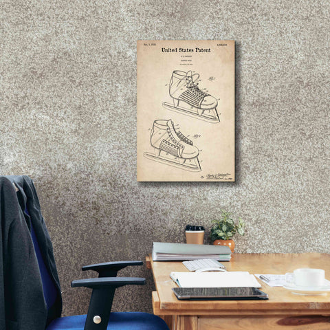 Image of 'Hockey Shoe, 1935 Blueprint Patent Parchment,' Canvas Wall Art,18 x 26