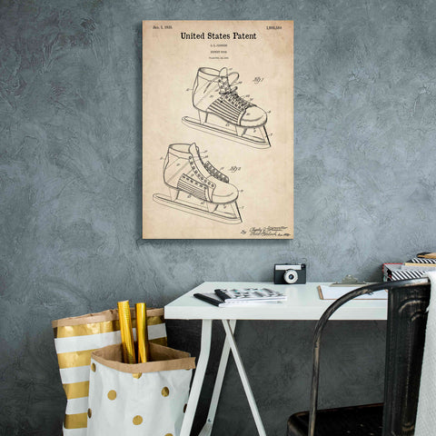 Image of 'Hockey Shoe, 1935 Blueprint Patent Parchment,' Canvas Wall Art,18 x 26