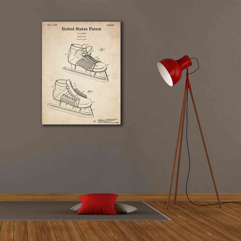 Image of 'Hockey Shoe, 1935 Blueprint Patent Parchment,' Canvas Wall Art,26 x 34