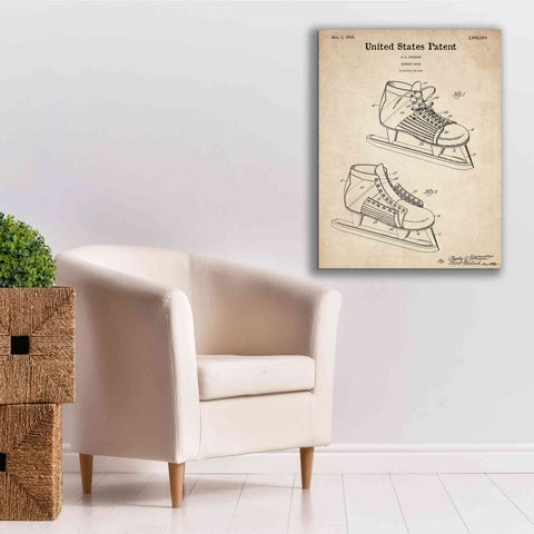 Image of 'Hockey Shoe, 1935 Blueprint Patent Parchment,' Canvas Wall Art,26 x 34