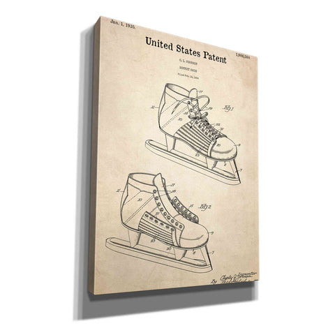 Image of 'Hockey Shoe, 1935 Blueprint Patent Parchment,' Canvas Wall Art,12x16x1.1x0,18x26x1.1x0,26x34x1.74x0,40x54x1.74x0