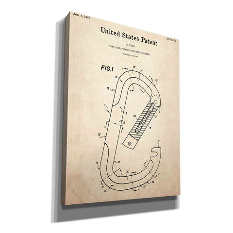 Image of 'Climbing Hook Blueprint Patent Parchment,' Canvas Wall Art,12x16x1.1x0,18x26x1.1x0,26x34x1.74x0,40x54x1.74x0