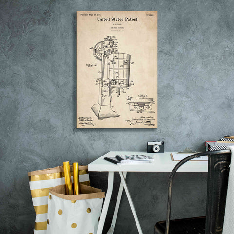Image of 'Ice Cream Machine Blueprint Patent Parchment,' Canvas Wall Art,18 x 26