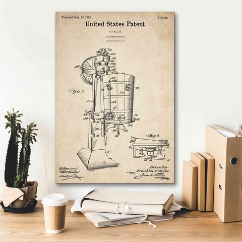 Image of 'Ice Cream Machine Blueprint Patent Parchment,' Canvas Wall Art,18 x 26