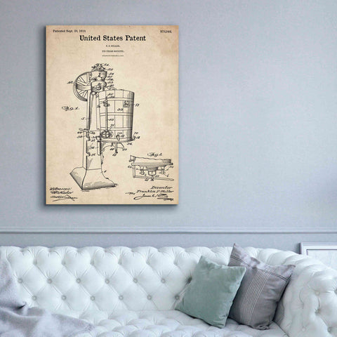 Image of 'Ice Cream Machine Blueprint Patent Parchment,' Canvas Wall Art,40 x 54