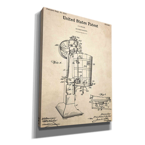Image of 'Ice Cream Machine Blueprint Patent Parchment,' Canvas Wall Art,12x16x1.1x0,18x26x1.1x0,26x34x1.74x0,40x54x1.74x0