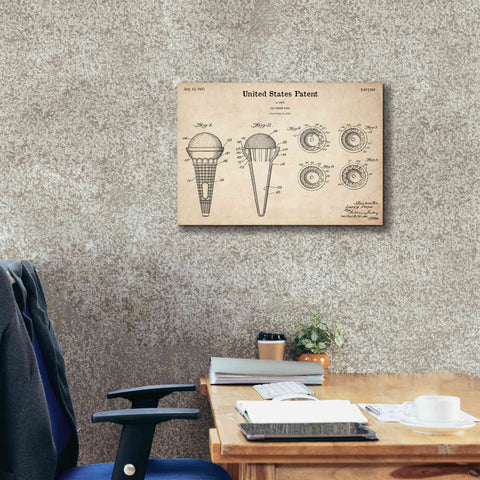 Image of 'Ice Cream Cone Blueprint Patent Parchment,' Canvas Wall Art,26 x 18