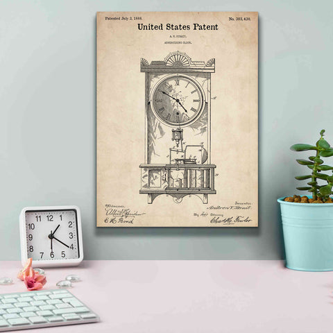 Image of 'Mantel Clock Blueprint Patent Parchment,' Canvas Wall Art,12 x 16