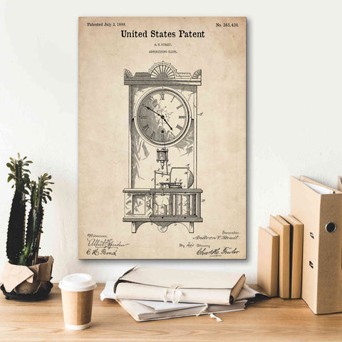 Image of 'Mantel Clock Blueprint Patent Parchment,' Canvas Wall Art,18 x 26