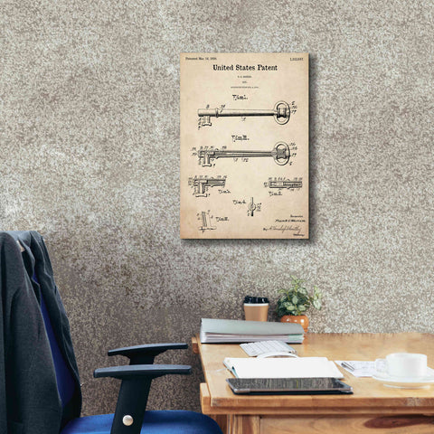 Image of 'Vintage Key Blueprint Patent Parchment,' Canvas Wall Art,18 x 26