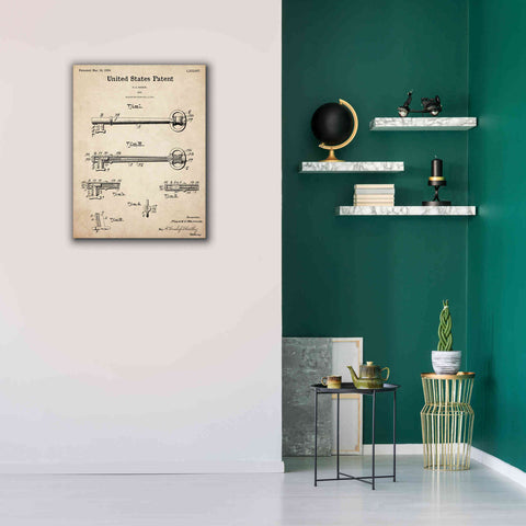 Image of 'Vintage Key Blueprint Patent Parchment,' Canvas Wall Art,26 x 34