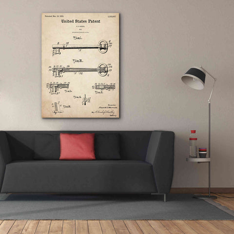 Image of 'Vintage Key Blueprint Patent Parchment,' Canvas Wall Art,40 x 54