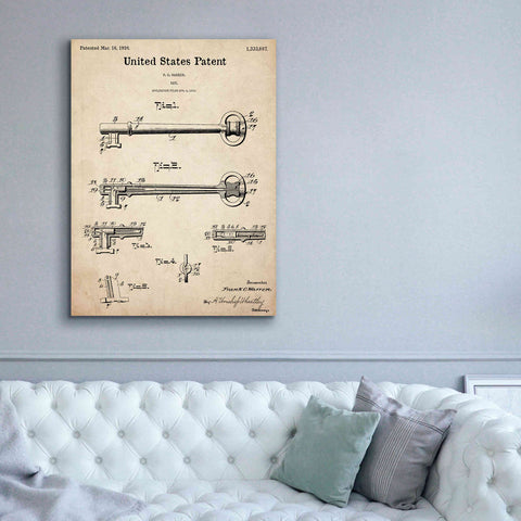 Image of 'Vintage Key Blueprint Patent Parchment,' Canvas Wall Art,40 x 54